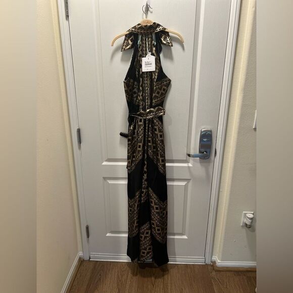 Lace the Label Black Collared Metallic Jacquard Maxi dress with embroidery S NWT - Picture 2 of 3